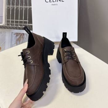 Celine Triomphe Derbies Shoes 5cm in Waxed Suede Calfskin Brown 2025 (KL-25080701)