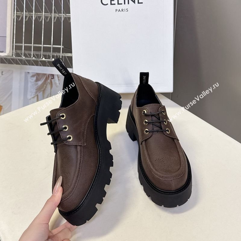 Celine Triomphe Derbies Shoes 5cm in Waxed Suede Calfskin Brown 2025 (KL-25080701)