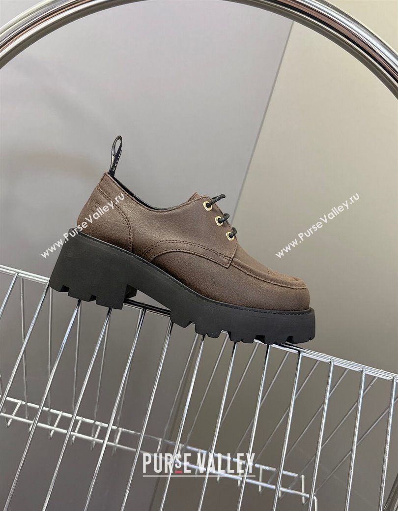 Celine Triomphe Derbies Shoes 5cm in Waxed Suede Calfskin Brown 2025 (KL-25080701)