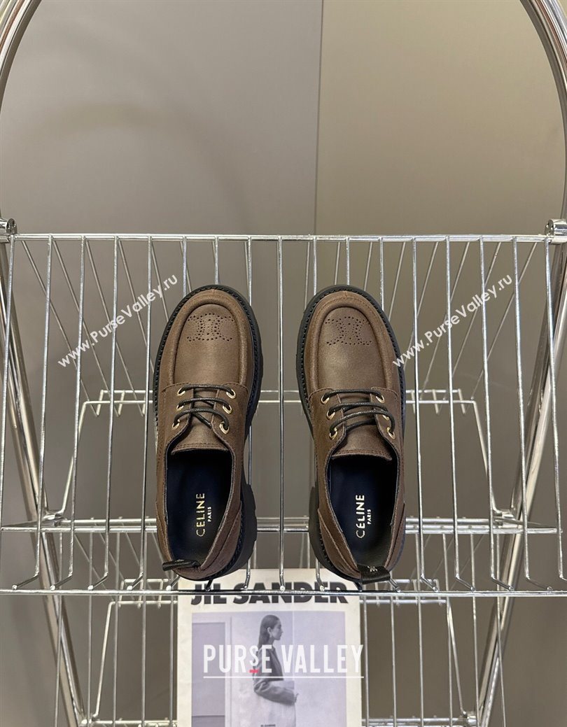 Celine Triomphe Derbies Shoes 5cm in Waxed Suede Calfskin Brown 2025 (KL-25080701)