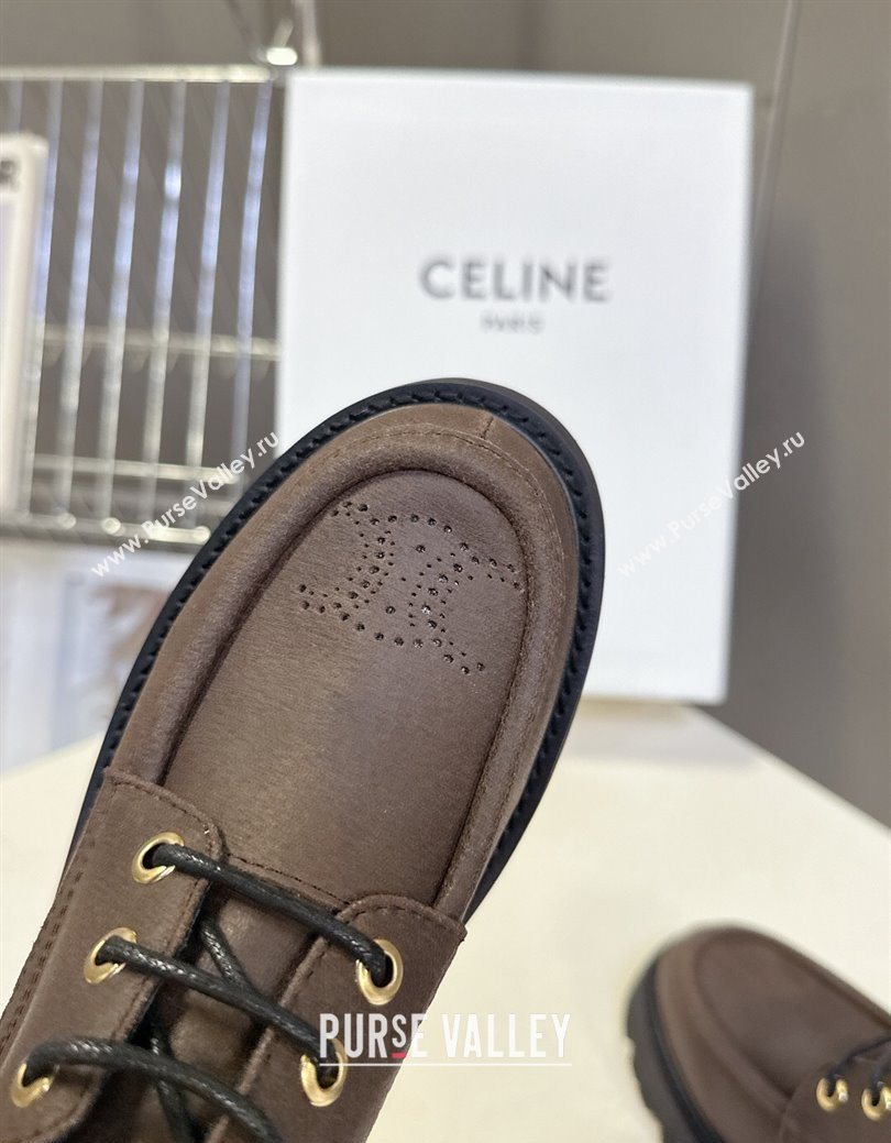 Celine Triomphe Derbies Shoes 5cm in Waxed Suede Calfskin Brown 2025 (KL-25080701)