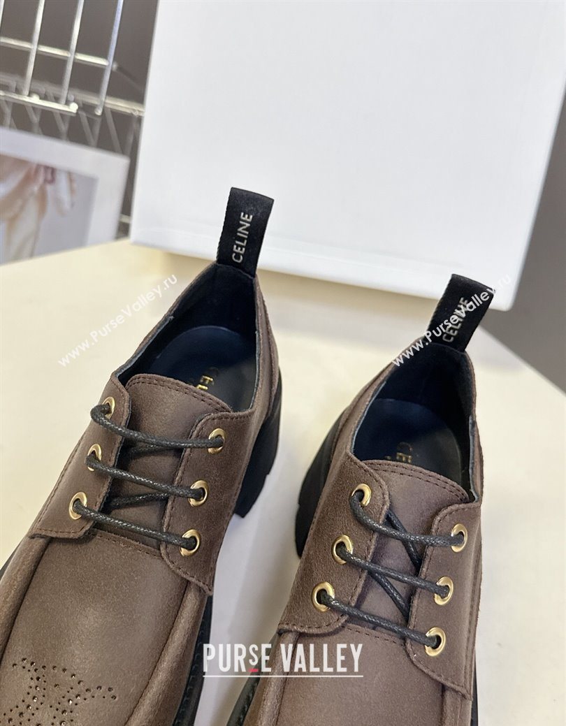Celine Triomphe Derbies Shoes 5cm in Waxed Suede Calfskin Brown 2025 (KL-25080701)