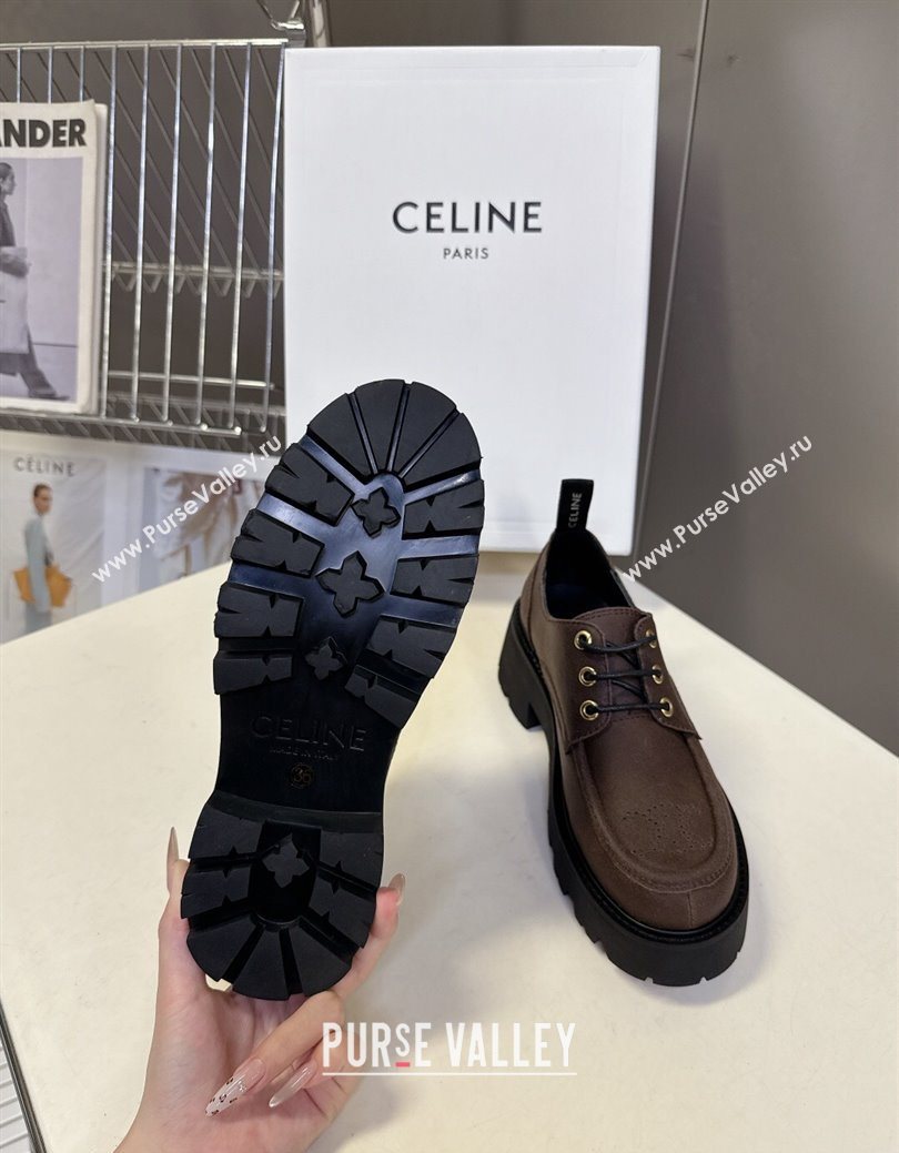 Celine Triomphe Derbies Shoes 5cm in Waxed Suede Calfskin Brown 2025 (KL-25080701)