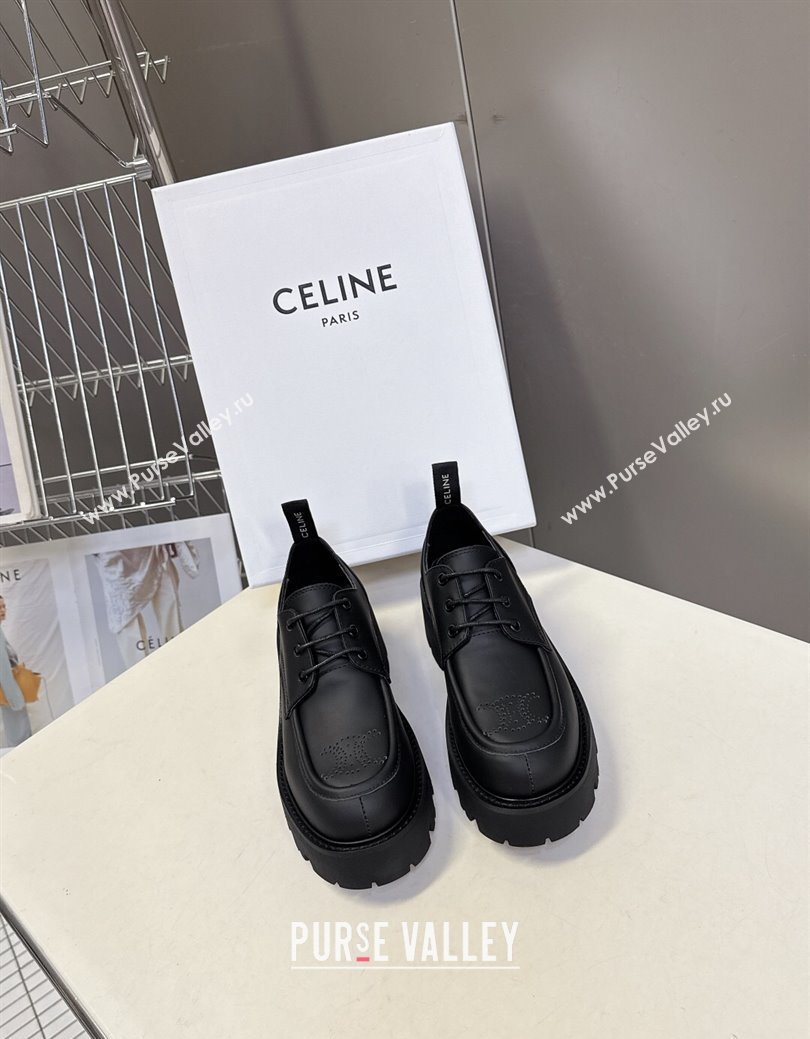 Celine Triomphe Derbies Shoes 5cm in Calfskin Leather Black 2025 (SS-250826068)