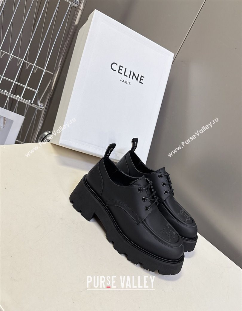 Celine Triomphe Derbies Shoes 5cm in Calfskin Leather Black 2025 (SS-250826068)