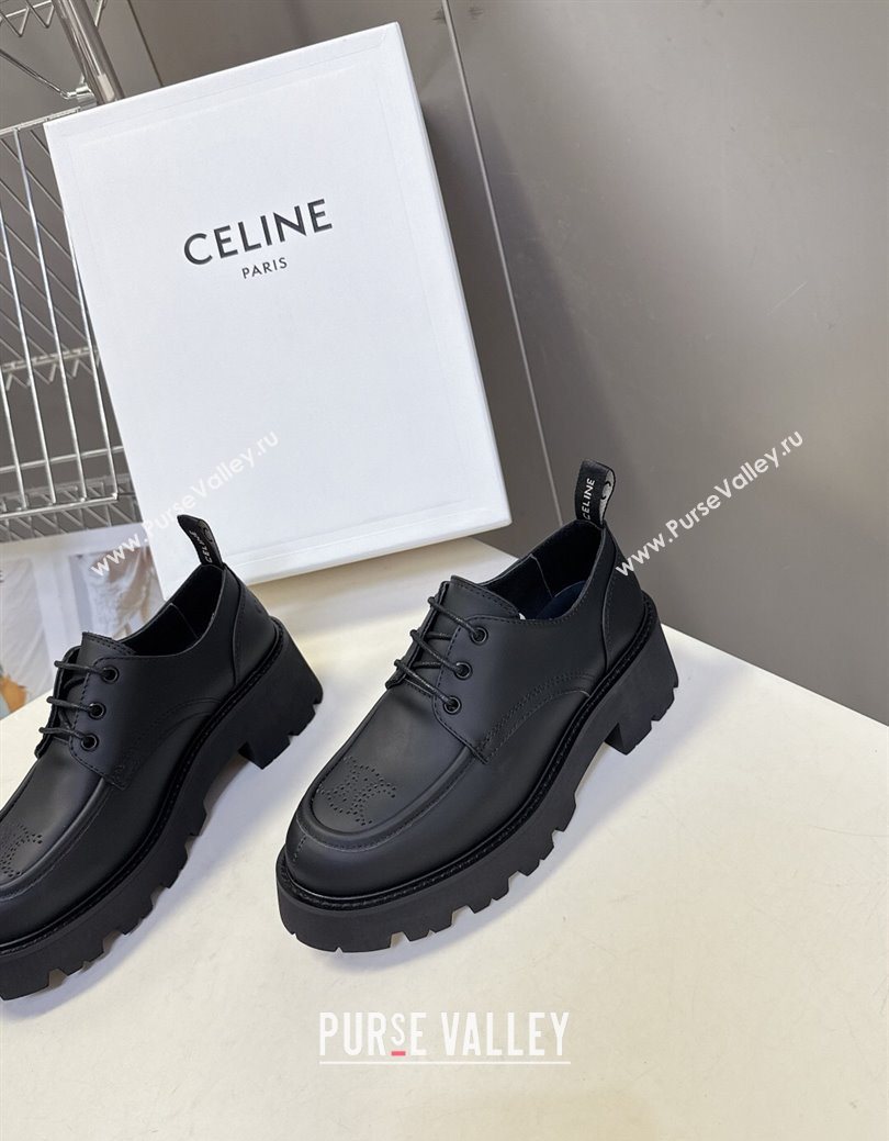 Celine Triomphe Derbies Shoes 5cm in Calfskin Leather Black 2025 (SS-250826068)