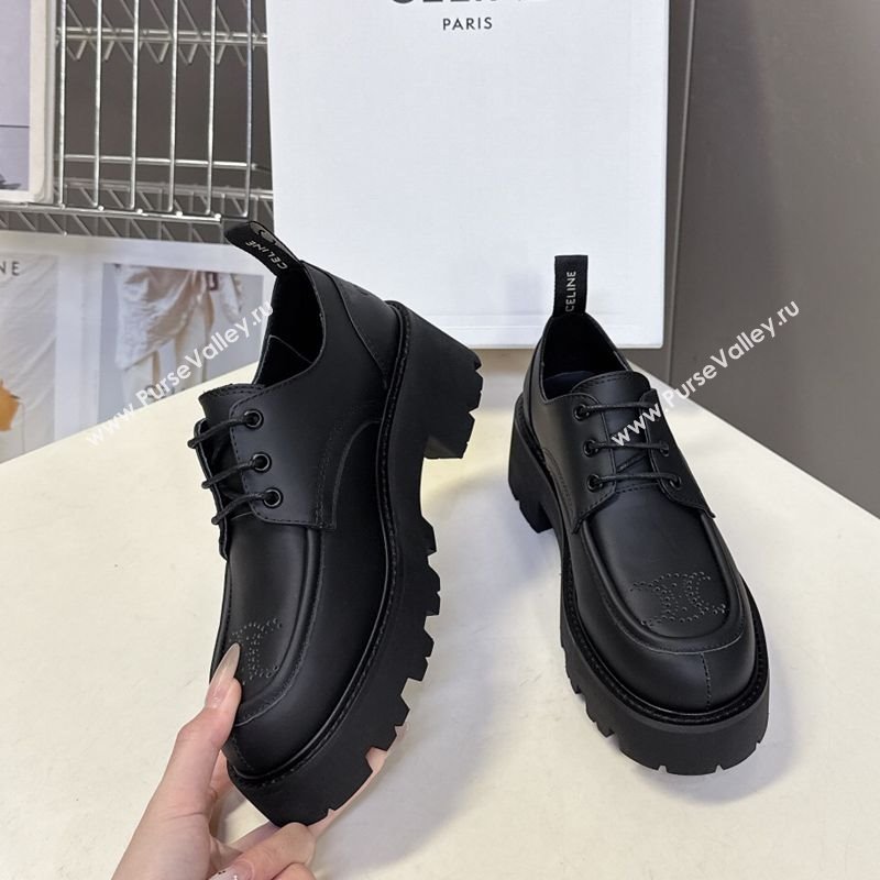 Celine Triomphe Derbies Shoes 5cm in Calfskin Leather Black 2025 (SS-250826068)