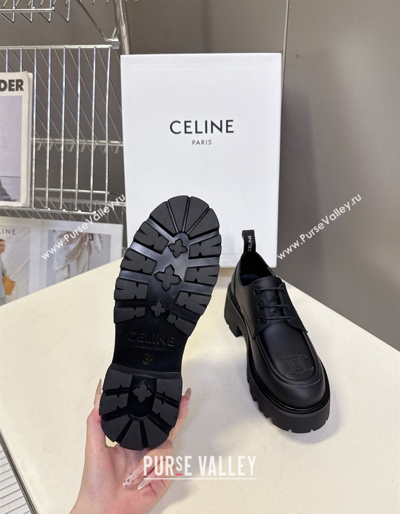 Celine Triomphe Derbies Shoes 5cm in Calfskin Leather Black 2025 (SS-250826068)
