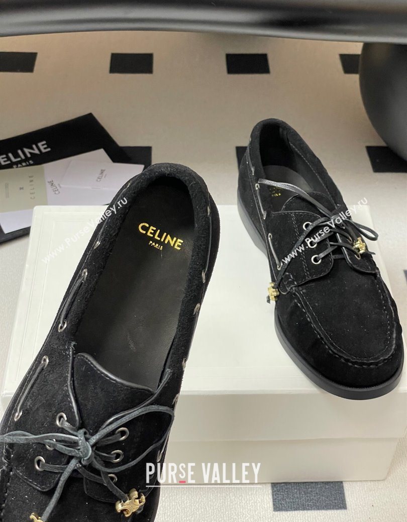 Celine Bateau Lace-up Loafers in Suede Black 2025 (SS-250826064)