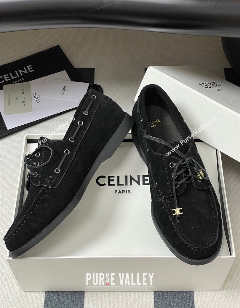 Celine Bateau Lace-up Loafers in Suede Black 2025 (SS-250826064)