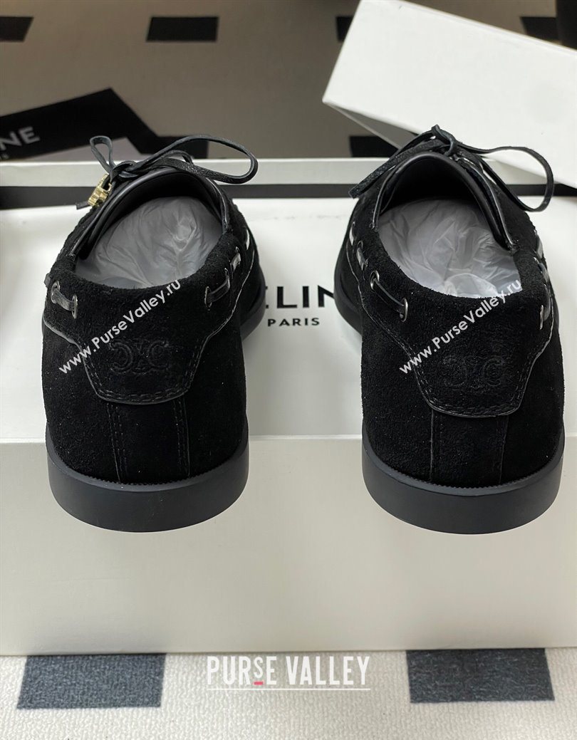 Celine Bateau Lace-up Loafers in Suede Black 2025 (SS-250826064)
