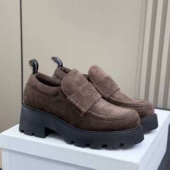 Celine Triomphe Loafers 5cm in Suede Brown 2025 CE082601 (KL-250826070)
