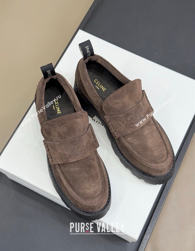 Celine Triomphe Loafers 5cm in Suede Brown 2025 CE082601 (KL-250826070)