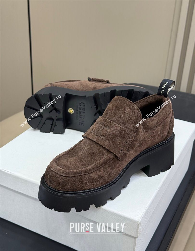 Celine Triomphe Loafers 5cm in Suede Brown 2025 CE082601 (KL-250826070)