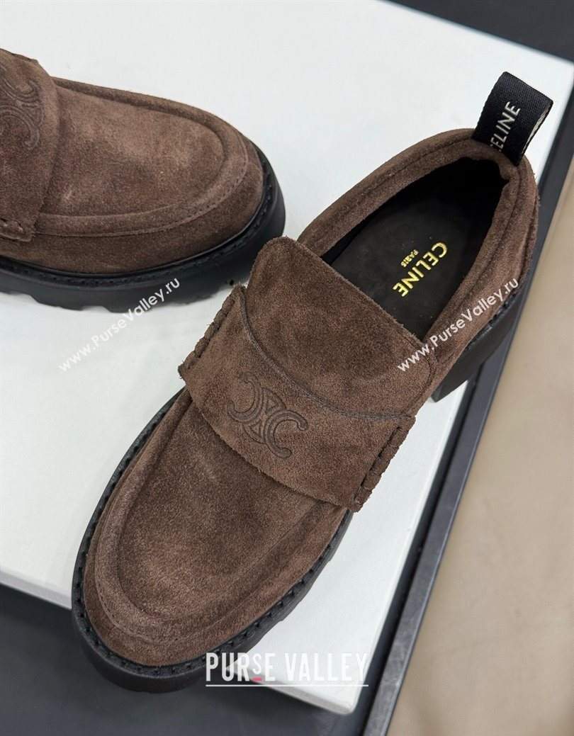 Celine Triomphe Loafers 5cm in Suede Brown 2025 CE082601 (KL-250826070)