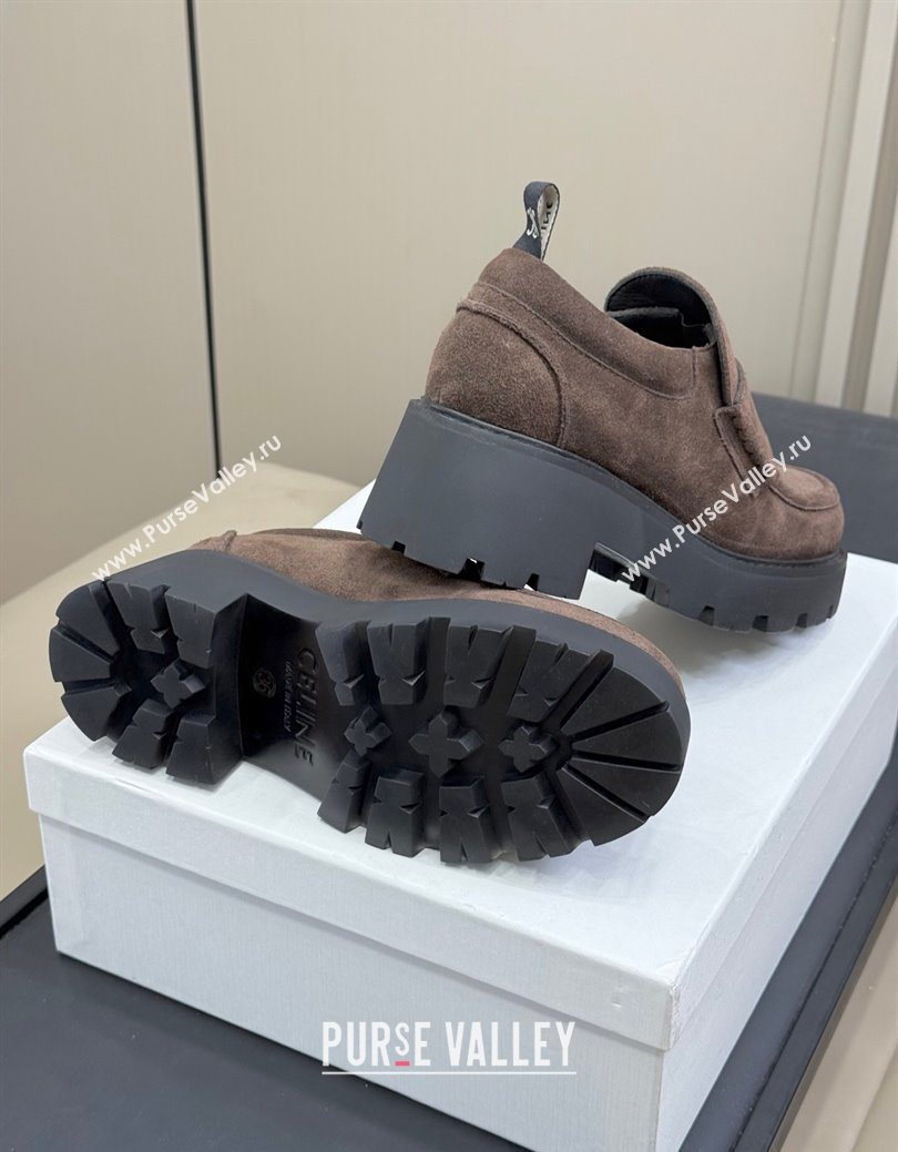 Celine Triomphe Loafers 5cm in Suede Brown 2025 CE082601 (KL-250826070)