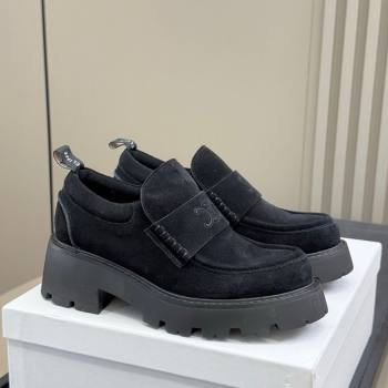 Celine Triomphe Loafers 5cm in Suede Black 2025 CE082601 (KL-250826071)