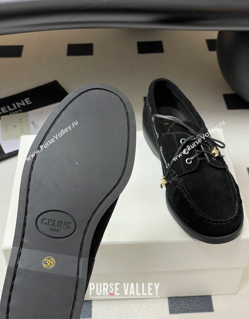 Celine Bateau Lace-up Loafers in Suede Black 2025 (SS-250826064)
