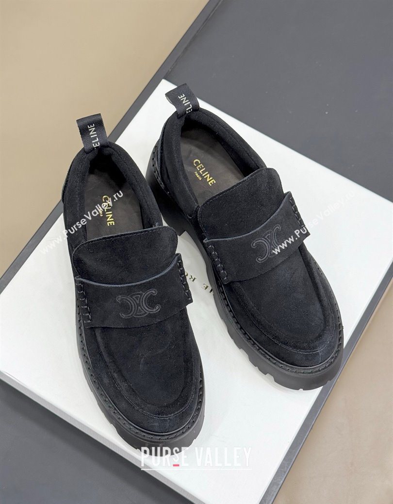 Celine Triomphe Loafers 5cm in Suede Black 2025 CE082601 (KL-250826071)