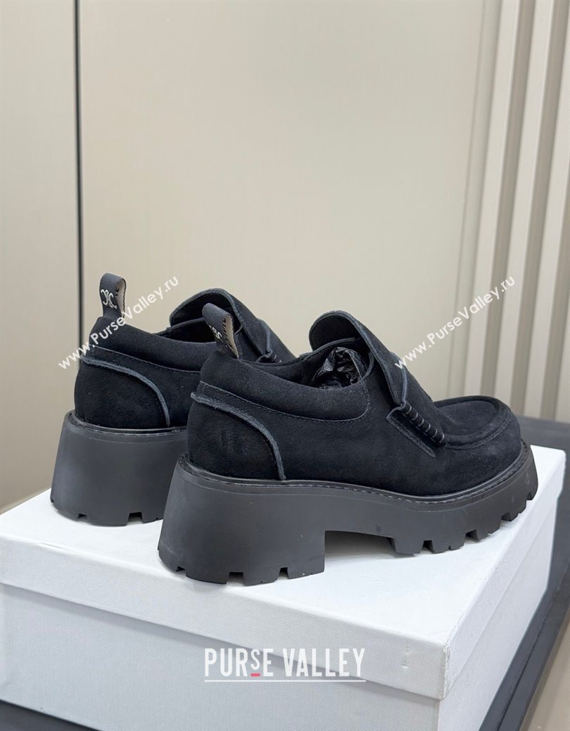 Celine Triomphe Loafers 5cm in Suede Black 2025 CE082601 (KL-250826071)