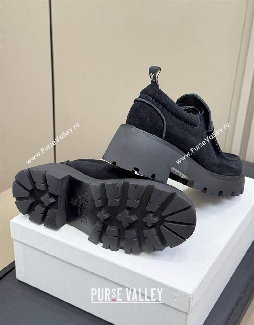 Celine Triomphe Loafers 5cm in Suede Black 2025 CE082601 (KL-250826071)