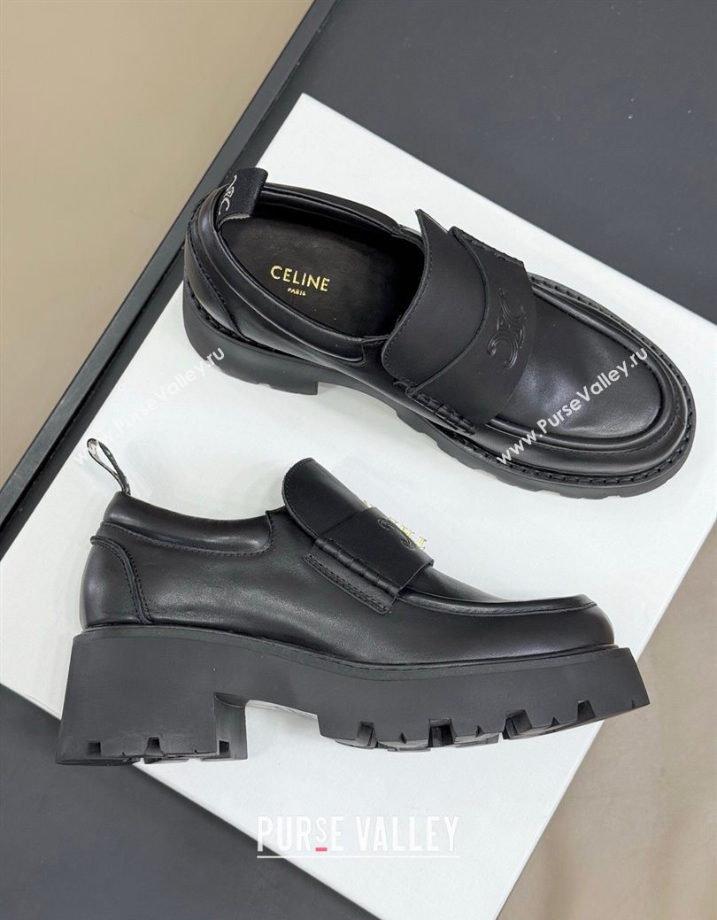 Celine Triomphe Loafers 5cm in Calfskin Black 2025 CE082601 (KL-250826072)
