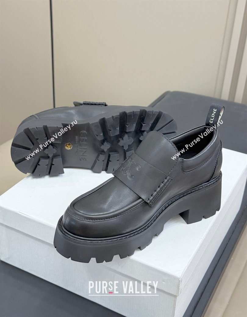 Celine Triomphe Loafers 5cm in Calfskin Black 2025 CE082601 (KL-250826072)