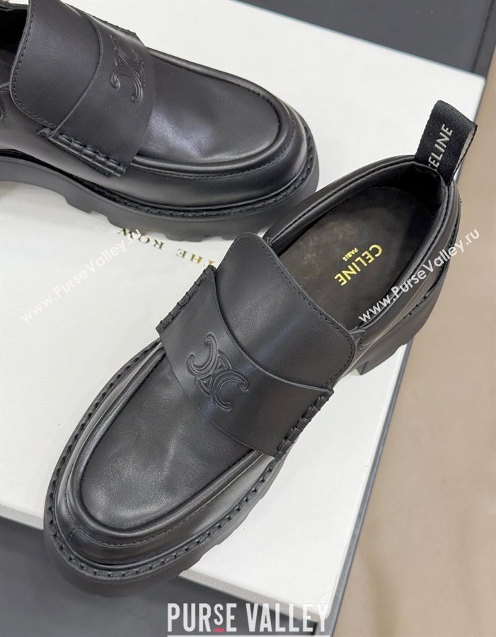Celine Triomphe Loafers 5cm in Calfskin Black 2025 CE082601 (KL-250826072)