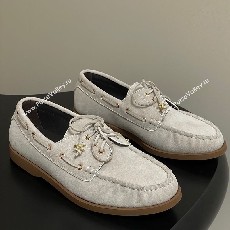 Celine Bateau Lace-up Loafers in Suede Light Grey 2025 (SS-250826065)