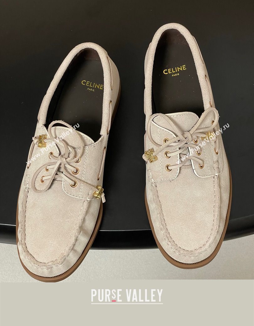 Celine Bateau Lace-up Loafers in Suede Light Grey 2025 (SS-250826065)