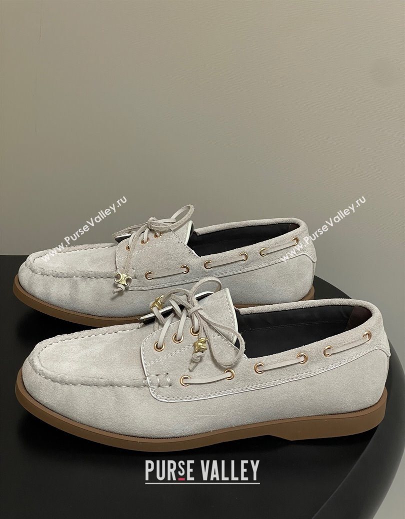 Celine Bateau Lace-up Loafers in Suede Light Grey 2025 (SS-250826065)