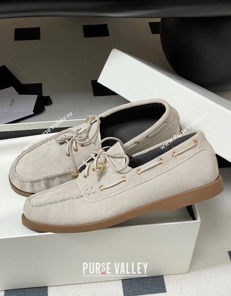Celine Bateau Lace-up Loafers in Suede Light Grey 2025 (SS-250826065)