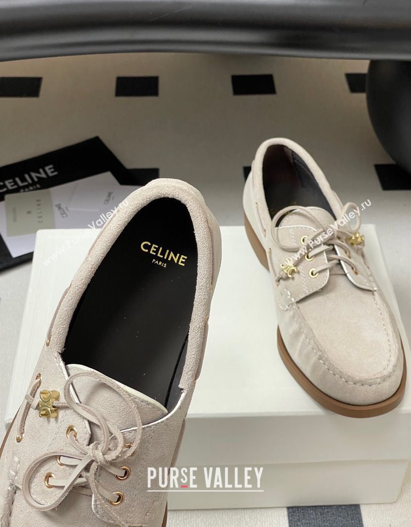 Celine Bateau Lace-up Loafers in Suede Light Grey 2025 (SS-250826065)