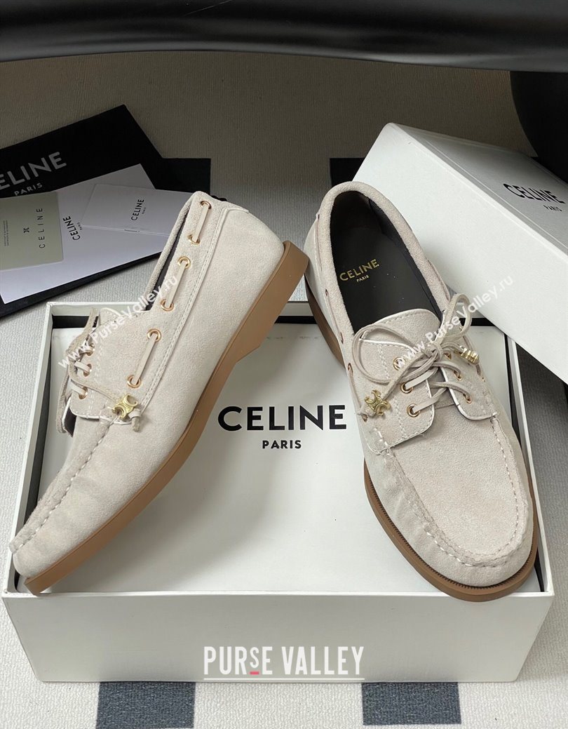 Celine Bateau Lace-up Loafers in Suede Light Grey 2025 (SS-250826065)