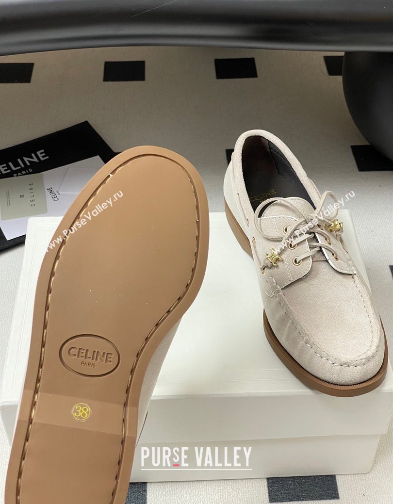 Celine Bateau Lace-up Loafers in Suede Light Grey 2025 (SS-250826065)