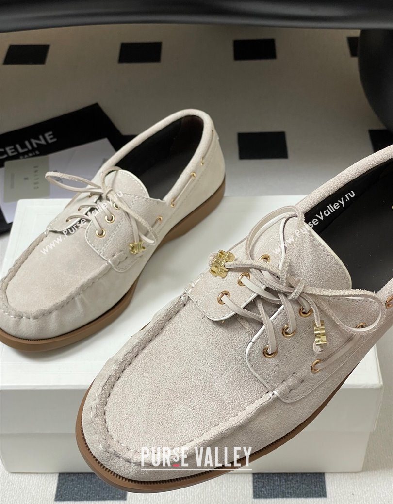Celine Bateau Lace-up Loafers in Suede Light Grey 2025 (SS-250826065)