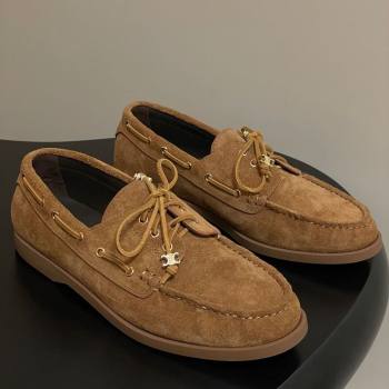 Celine Bateau Lace-up Loafers in Suede Havana Brown 2025 (SS-250826066)