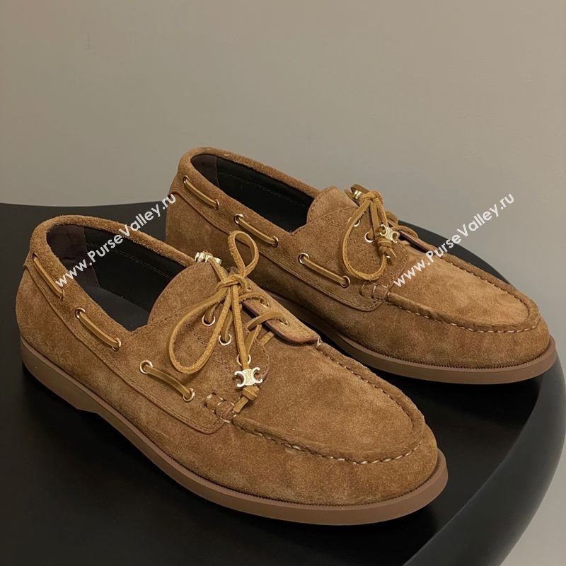 Celine Bateau Lace-up Loafers in Suede Havana Brown 2025 (SS-250826066)