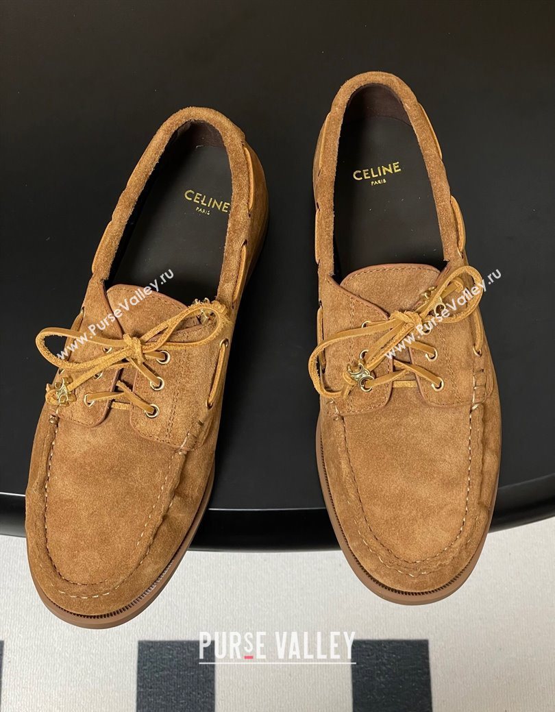 Celine Bateau Lace-up Loafers in Suede Havana Brown 2025 (SS-250826066)
