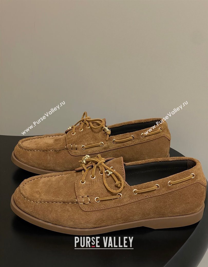 Celine Bateau Lace-up Loafers in Suede Havana Brown 2025 (SS-250826066)
