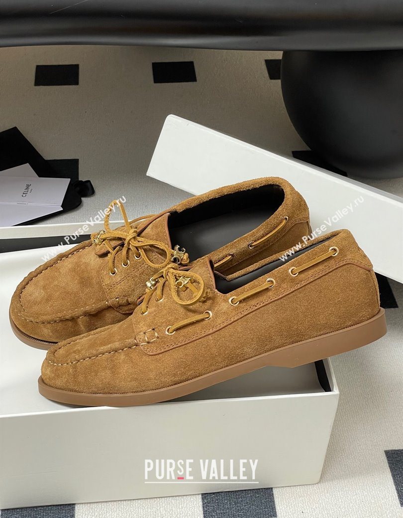 Celine Bateau Lace-up Loafers in Suede Havana Brown 2025 (SS-250826066)