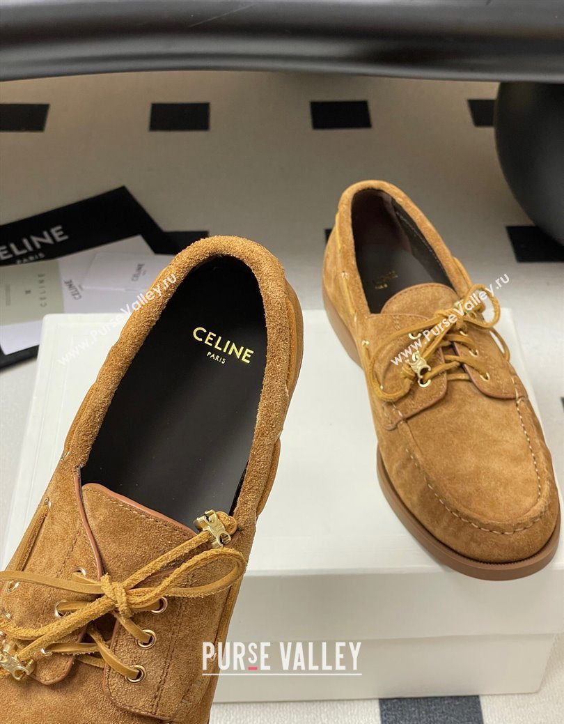 Celine Bateau Lace-up Loafers in Suede Havana Brown 2025 (SS-250826066)