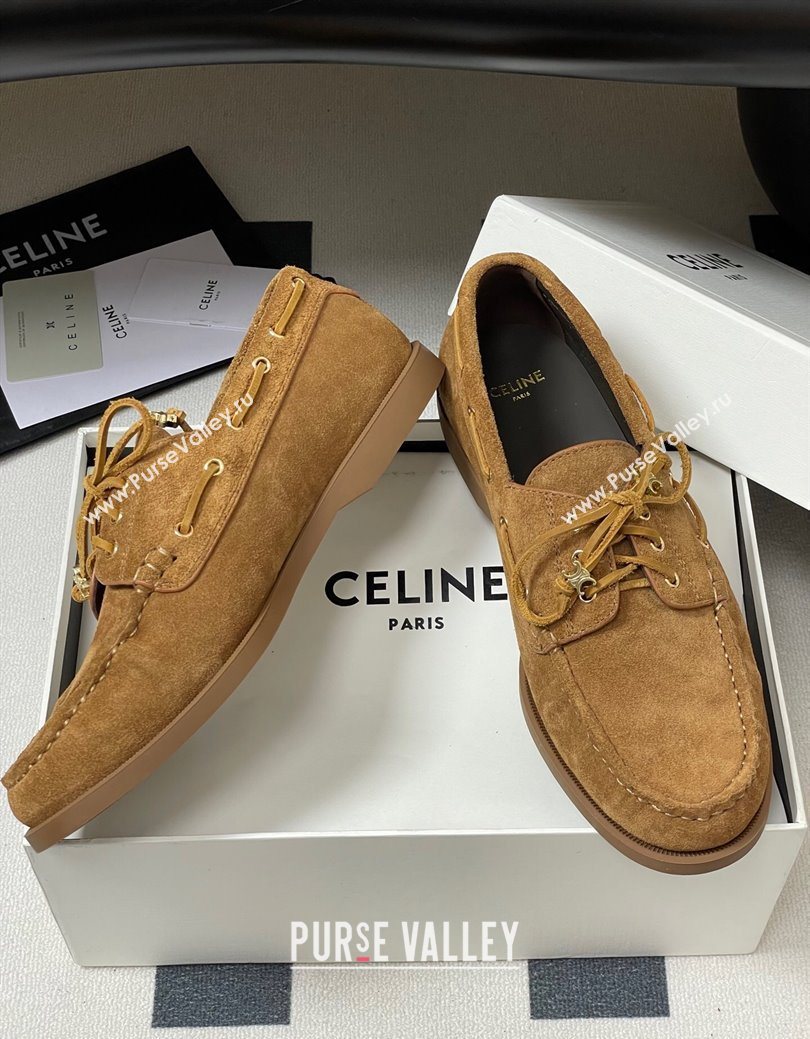 Celine Bateau Lace-up Loafers in Suede Havana Brown 2025 (SS-250826066)