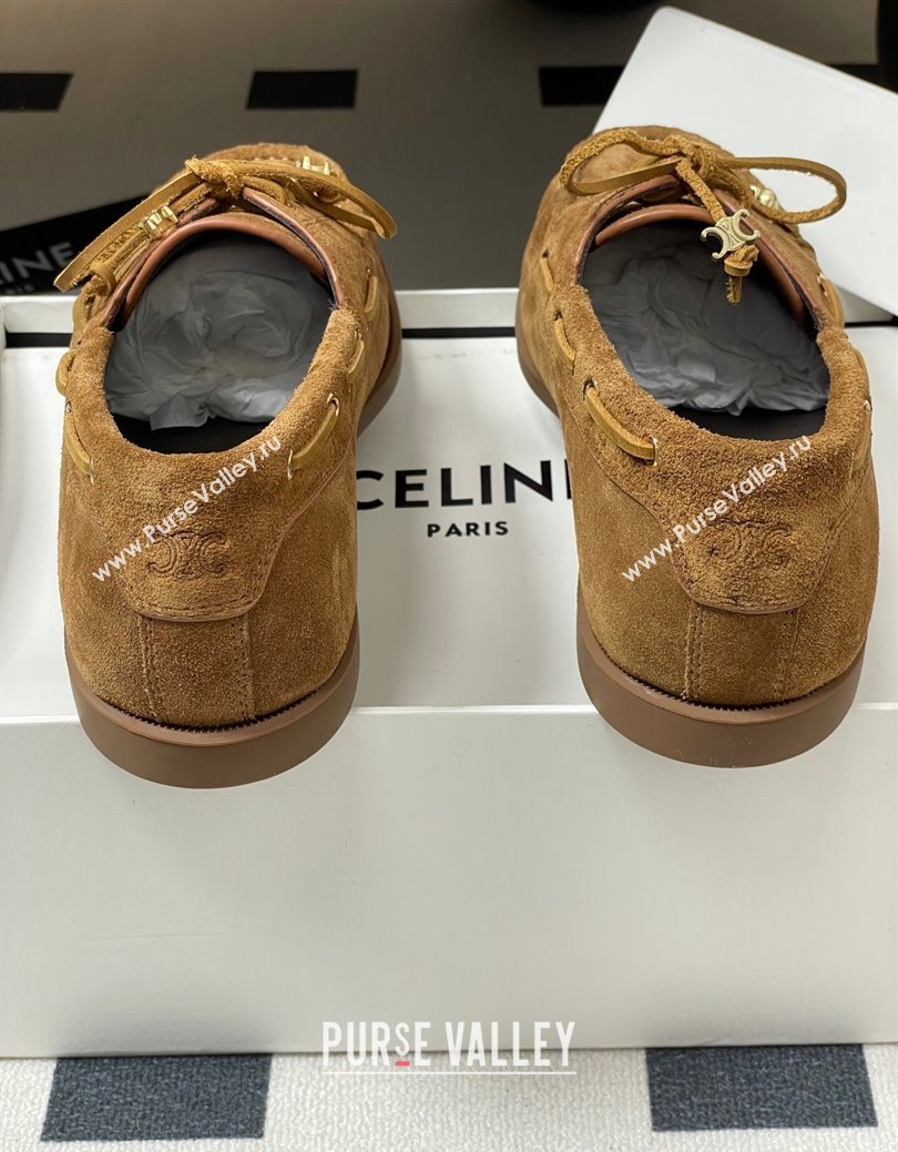 Celine Bateau Lace-up Loafers in Suede Havana Brown 2025 (SS-250826066)