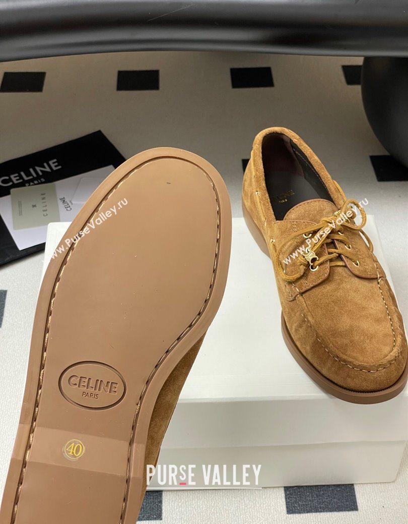 Celine Bateau Lace-up Loafers in Suede Havana Brown 2025 (SS-250826066)