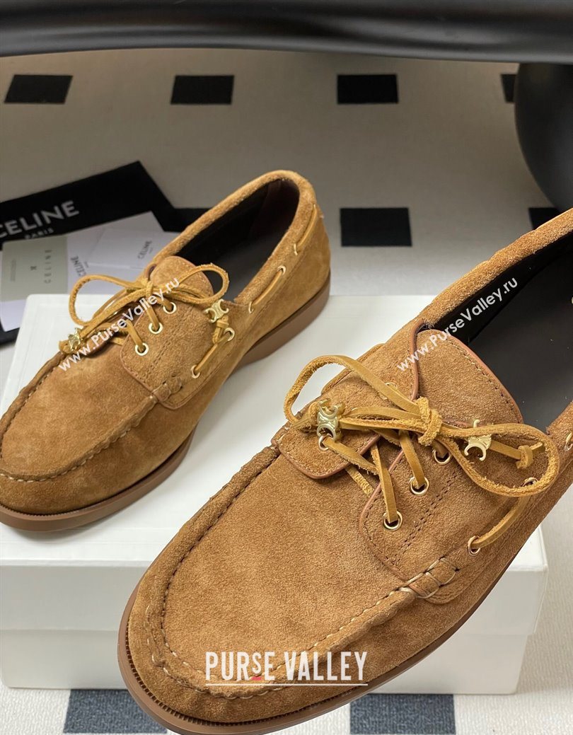 Celine Bateau Lace-up Loafers in Suede Havana Brown 2025 (SS-250826066)