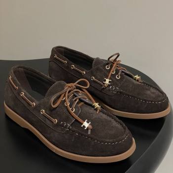 Celine Bateau Lace-up Loafers in Suede Dark Brown 2025 (SS-250826067)