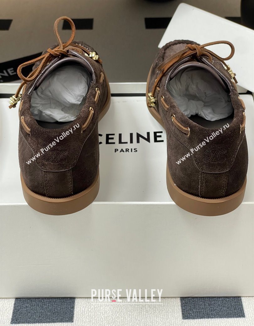 Celine Bateau Lace-up Loafers in Suede Dark Brown 2025 (SS-250826067)