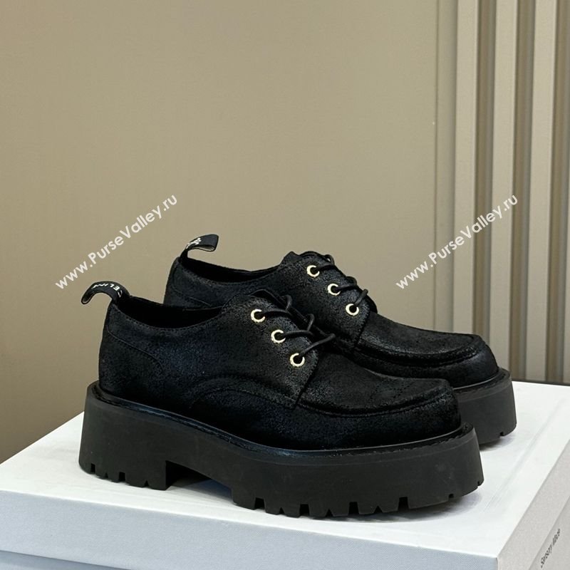 Celine Triomphe Derbies Shoes 5cm in Waxed Suede Calfskin Black 2025 (HQG-250826069)
