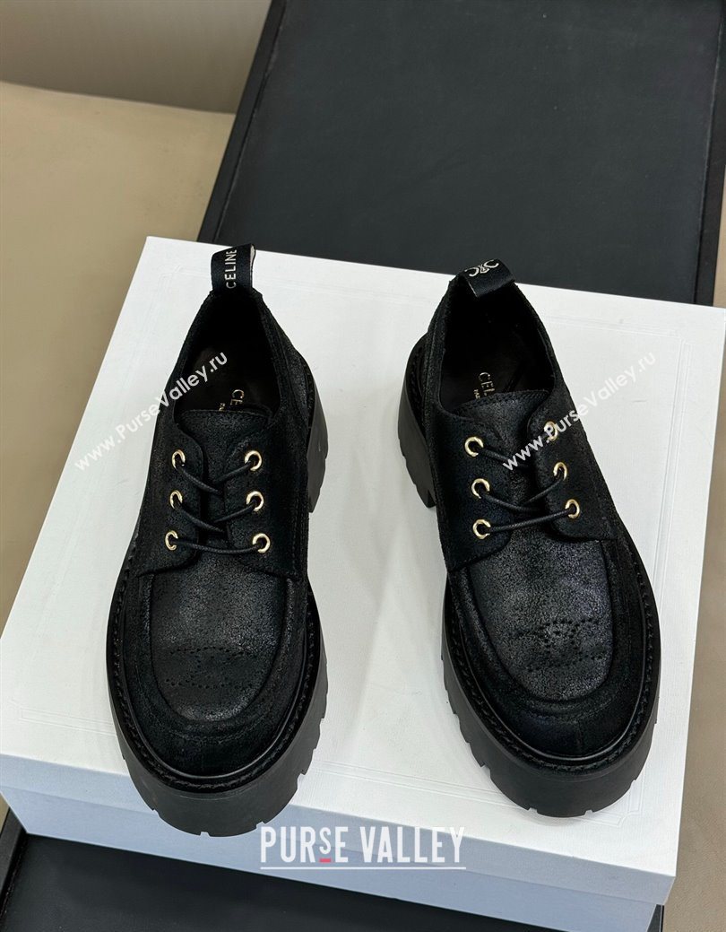 Celine Triomphe Derbies Shoes 5cm in Waxed Suede Calfskin Black 2025 (HQG-250826069)
